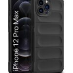 Ultimate Silicon Back Cover Case for Apple iPhone 12 Pro Max | Military Grade Drop Protection Shockproof Bumper | Anti-Slip Grip | Scratch Proof Micro-Fibre Cloth Inside (Pitch Black)