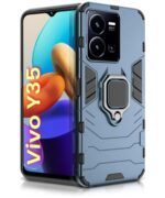 Shock Proof Back Case Mobile Cover for Vivo Y35 | Back Cover Case (Tough Armor | Hybrid PC + TPU | Ring Holder & in-Built Kickstand | Blue)