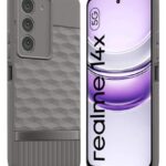 Back Cover for Realme 14x 5G | Realme Narzo 80x | P3x with Hexa Cube Design | Ultra Slim Soft Case | Velvet Fabric | Matte Silicone Flexible Mobile Case | Camera Protection - Grey