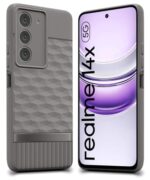 Back Cover for Realme 14x 5G | Realme Narzo 80x | P3x with Hexa Cube Design | Ultra Slim Soft Case | Velvet Fabric | Matte Silicone Flexible Mobile Case | Camera Protection - Grey