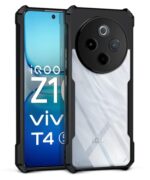 TPU+PC Shock Proof Clear Protective Back Case for Iqoo Z10 5G | Vivo T4 5G - Airedge Technology | 360 Degree Camera Protection | Transparent Hybrid Back Case Mobile Cover - Black