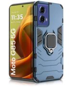 kelpuj Shock Proof Back Case Mobile Cover for Motorola Moto G85 5G | Back Cover Case (Tough Armor | Hybrid PC + TPU | Ring Holder & in-Built Kickstand | Blue)