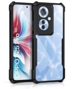 Shock Proof Clear Back Case Mobile Cover for Oppo F25 Pro 5G (Hard | Hybrid PC + TPU | Full Armour Device & Camera Protection | Black)