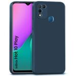 kelpuj Back Cover for Infinix Hot 10 Play | Ultra Slim Soft Rubberised Case | Inner Velvet Fabric Lining | Matte Silicone Flexible Mobile Case | Camera Protection - Blue