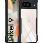 Shock Proof Clear Protective Back Case for Google Pixel 9 - AirEDGE Technology | 360 Degree Camera Protection | Transparent Hybrid Back Case Mobile Cover - Black