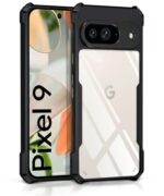Shock Proof Clear Protective Back Case for Google Pixel 9 - AirEDGE Technology | 360 Degree Camera Protection | Transparent Hybrid Back Case Mobile Cover - Black