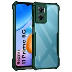 Shock Proof Clear Back Case Mobile Cover for Redmi 11 Prime 5G (Hard | Hybrid PC + TPU | Full Armour Device & Camera Protection | Green)