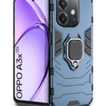 Shock Proof Back Case Mobile Cover for Oppo A3x 5G | A3x 4G | A3 5G | Back Cover Case (Tough Armor | Hybrid PC + TPU | Ring Holder & in-Built Kickstand | Blue)