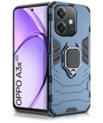 Shock Proof Back Case Mobile Cover for Oppo A3x 5G | A3x 4G | A3 5G | Back Cover Case (Tough Armor | Hybrid PC + TPU | Ring Holder & in-Built Kickstand | Blue)