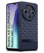 Back Cover for Redmi A4 5G | Poco C75 | 14C 5G | Poco M7 with Hexa Cube Design | Ultra Slim Rubberised Case | Inner Velvet Fabric | Silicone Flexible Mobile Case | Camera Protection - Blue - Image 5