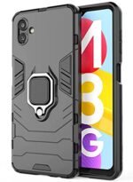 Shock Proof Back Case Mobile Cover for Samsung Galaxy M13 5G | Back Cover Case (Tough Armor | Hybrid PC + TPU | Ring Holder & in-Built Kickstand | Black)