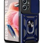 Tough Armor Bumper Mobile Back Case for Redmi Note 12 4G | Sliding Camera Shield Cover | Shock Proof 360? Protection | Hybrid PC + TPU | Ring Holder with Kickstand ? Blue