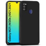 Ultra Slim Soft Rubberised Back Cover Case for Samsung Galaxy M21 | M30s | M21 2021 | Inner Velvet Fabric Lining | Matte Silicone Flexible Camera Protection Back Case - Black