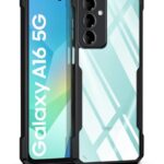 kelpuj Shock Proof Clear Protective Back Case for Samsung Galaxy A16 5G - AirEDGE Technology | 360 Degree Camera Protection | Transparent Hybrid Back Case Mobile Cover - Black