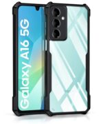 kelpuj Shock Proof Clear Protective Back Case for Samsung Galaxy A16 5G - AirEDGE Technology | 360 Degree Camera Protection | Transparent Hybrid Back Case Mobile Cover - Black