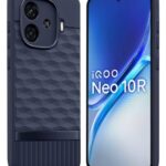 Back Cover for iQOO Neo 10R 5G with Hexa Cube Design | Ultra Slim Soft Rubberised Case | Inner Velvet Fabric | Matte Silicone Flexible Mobile Case | Camera Protection - Blue