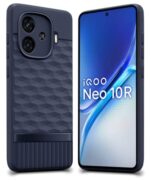 Back Cover for iQOO Neo 10R 5G with Hexa Cube Design | Ultra Slim Soft Rubberised Case | Inner Velvet Fabric | Matte Silicone Flexible Mobile Case | Camera Protection - Blue