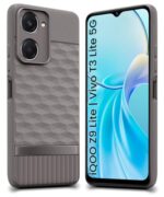 Back Cover for iQOO Z9 Lite | Vivo T3 Lite 5G | Y18t | Y18 | Y18e | Y03 | Y28s | Y37 with Hexa Cube Design | Inner Velvet Fabric | Matte Silicone Flexible Case | Camera Protection - Grey