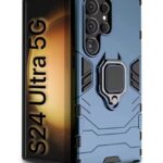 Shock Proof Back Case Mobile Cover for Samsung Galaxy S24 Ultra 5G | Back Cover Case (Tough Armor | Hybrid PC + TPU | Ring Holder & in-Built Kickstand | Blue)