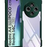 Shock Proof Clear Protective Back Case for Redmi A4 5G | Poco C75 5G | Redmi 14C 5G - AirEDGE Technology | 360 Degree Camera Protection | Transparent Hybrid Back Case Mobile Cover - Green