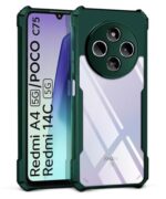 Shock Proof Clear Protective Back Case for Redmi A4 5G | Poco C75 5G | Redmi 14C 5G - AirEDGE Technology | 360 Degree Camera Protection | Transparent Hybrid Back Case Mobile Cover - Green