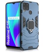 Shock Proof Back Case Mobile Cover for Realme C15 | Back Cover Case (Tough Armor | Hybrid PC + TPU | Ring Holder & in-Built Kickstand | Blue)