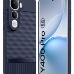 Back Cover for Vivo Y400 Pro 5G with Hexa Cube Design | Ultra Slim Soft Rubberised Case | Inner Velvet Fabric | Matte Silicone Flexible Mobile Case | Camera Protection - Blue