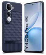 Back Cover for Vivo Y400 Pro 5G with Hexa Cube Design | Ultra Slim Soft Rubberised Case | Inner Velvet Fabric | Matte Silicone Flexible Mobile Case | Camera Protection - Blue