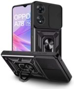 kelpuj Tough Armor Bumper Mobile Back Case for Oppo A78 5G | Sliding Camera Shield Cover | Shock Proof 360? Protection | Hybrid PC + TPU | Ring Holder with Kickstand  Black - Image 5