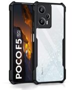 Shock Proof Clear Protective Back Case for Poco F5 5G - AirEDGE Technology | 360 Degree Camera Protection | Transparent Hybrid Back Case Mobile Cover - Black