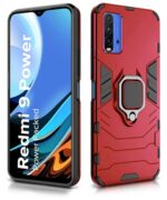 Shock Proof Back Case Mobile Cover for Xiaomi Mi Redmi 9 Power | Back Cover Case (Tough Armor | Hybrid PC + TPU | Ring Holder & in-Built Kickstand | Red) - Image 5