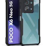 Shock Proof Clear Protective Back Case for Poco X6 Neo 5G - AirEDGE Technology | 360 Degree Camera Protection | Transparent Hybrid Back Case Mobile Cover - Black