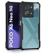 Shock Proof Clear Protective Back Case for Poco X6 Neo 5G - AirEDGE Technology | 360 Degree Camera Protection | Transparent Hybrid Back Case Mobile Cover - Black