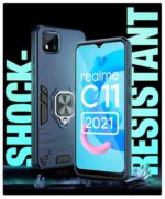 Realme C11 2021 | C20 Tough Armor Bumper Back Case Cover | Ring Holder & Kickstand in-Built | Excellent 360 Degree Protection (Carbon Blue) - Image 5