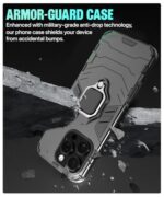 Shock Proof Back Case Mobile Cover for iPhone 16 Pro Max | Back Cover Case (Tough Armor | Hybrid PC + TPU | Ring Holder & in-Built Kickstand | Black) - Image 5