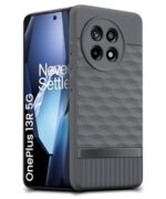 Back Cover for 1+ OnePlus 13R 5G with Hexa Cube Design | Ultra Slim Soft Rubberised Case | Inner Velvet Fabric | Matte Silicone Flexible Mobile Case | Camera Protection - Grey - Image 3