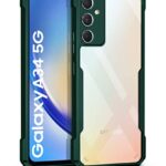 kelpuj Shock Proof Clear Protective Back Case for Samsung Galaxy A34 - AirEDGE Technology | 360 Degree Camera Protection | Transparent Hybrid Back Case Mobile Cover - Green