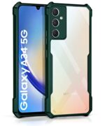 kelpuj Shock Proof Clear Protective Back Case for Samsung Galaxy A34 - AirEDGE Technology | 360 Degree Camera Protection | Transparent Hybrid Back Case Mobile Cover - Green