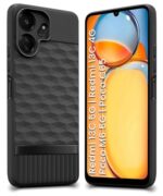 Back Cover for Mi Redmi 13C 5G | Redmi 13C 4G | Poco M6 5G | Poco C65 | Hexa Cube Design | Inner Velvet Fabric Soft Case | Matte Silicone Flexible Mobile Case | Camera Protection - Black