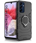 Shock Proof Back Case Mobile Cover for Samsung Galaxy M34 5G | F34 5G (Tough Armor | Hybrid PC + TPU | Full Protection with Ring Holder & in-Built Kickstand | Black)