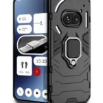 Shock Proof Back Case Mobile Cover for Nothing Phone 2a | Nothing Phone 2a Plus | Back Cover Case (Tough Armor | Hybrid PC + TPU | Ring Holder & in-Built Kickstand | Black)