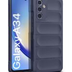 Ultimate Silicon Back Cover Case for Samsung Galaxy A34 5G | Military Grade Drop Protection Shockproof Bumper | Anti-Slip Grip | Scratch Proof Micro-Fibre Cloth Inside (Deep Blue)