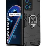 kelpuj Shock Proof Back Case Mobile Cover for Realme 9 Pro 5G | Bumper Back Cover Case (Tough Armor | Hybrid PC + TPU | Full Protection with Ring Holder & in-Built Kickstand | Black)