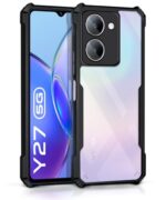Shock Proof Clear Protective Back Case for Vivo Y27 5G - AirEDGE Technology | 360 Degree Camera Protection | Transparent Hybrid Back Case Mobile Cover - Black