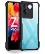 Shock Proof Clear Back Case Mobile Cover for iQOO Z7 Pro | Vivo T2 Pro 5G (Hard | Hybrid PC + TPU | Full Armour Device & Camera Protection | Black)