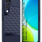 Back Cover for Vivo T4 lite 5G | iQOO Z10 lite 5G | Y04 4G | Y19 5G | Y19e with Hexa Cube Design | Ultra Slim Soft Case | Inner Velvet Fabric | Matte Silicone Flexible Mobile Case - Blue