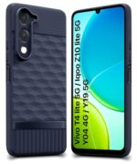 Back Cover for Vivo T4 lite 5G | iQOO Z10 lite 5G | Y04 4G | Y19 5G | Y19e with Hexa Cube Design | Ultra Slim Soft Case | Inner Velvet Fabric | Matte Silicone Flexible Mobile Case - Blue