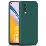 Back Cover for 1+ Oneplus Nord 2 5G | Nord 2 5G Pac-Man Edition | Slim Soft Rubberised Case | Inner Velvet Fabric Lining | Matte Silicone Flexible Mobile Case | Camera Protection - Green