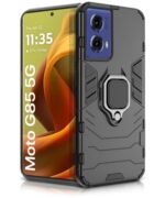 Shock Proof Back Case Mobile Cover for Motorola Moto G85 5G | Back Cover Case (Tough Armor | Hybrid PC + TPU | Ring Holder & in-Built Kickstand | Black)