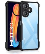 Shock Proof Clear Protective Back Case for Infinix Hot 30i - AirEDGE Technology | 360 Degree Camera Protection | Transparent Hybrid Back Case Mobile Cover - Black